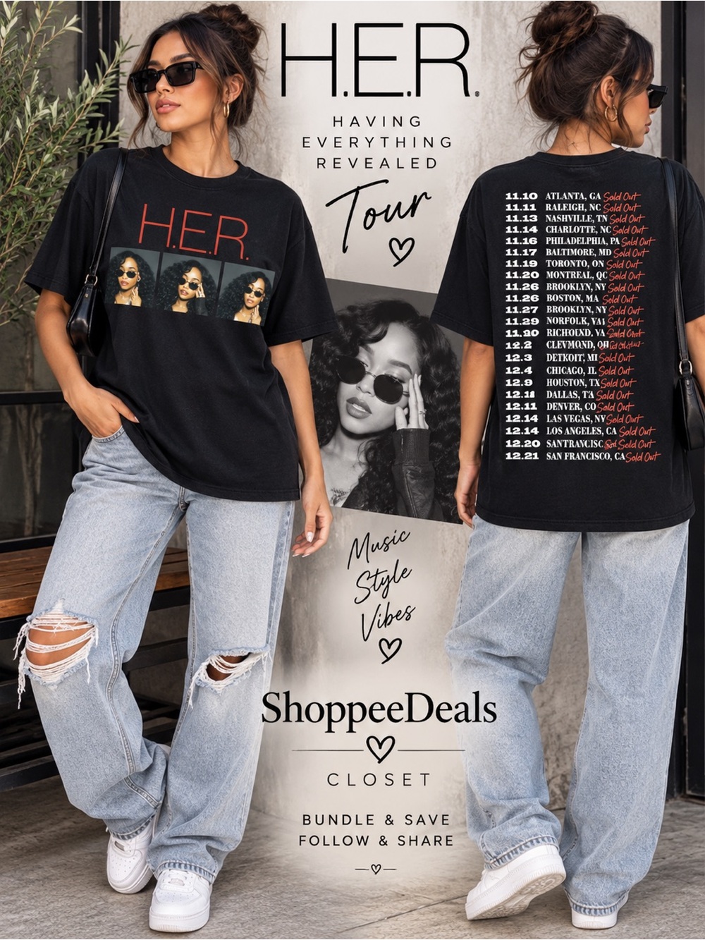 H.E.R. Having Everything Revealed Black Tour Graphic T-Shirt
